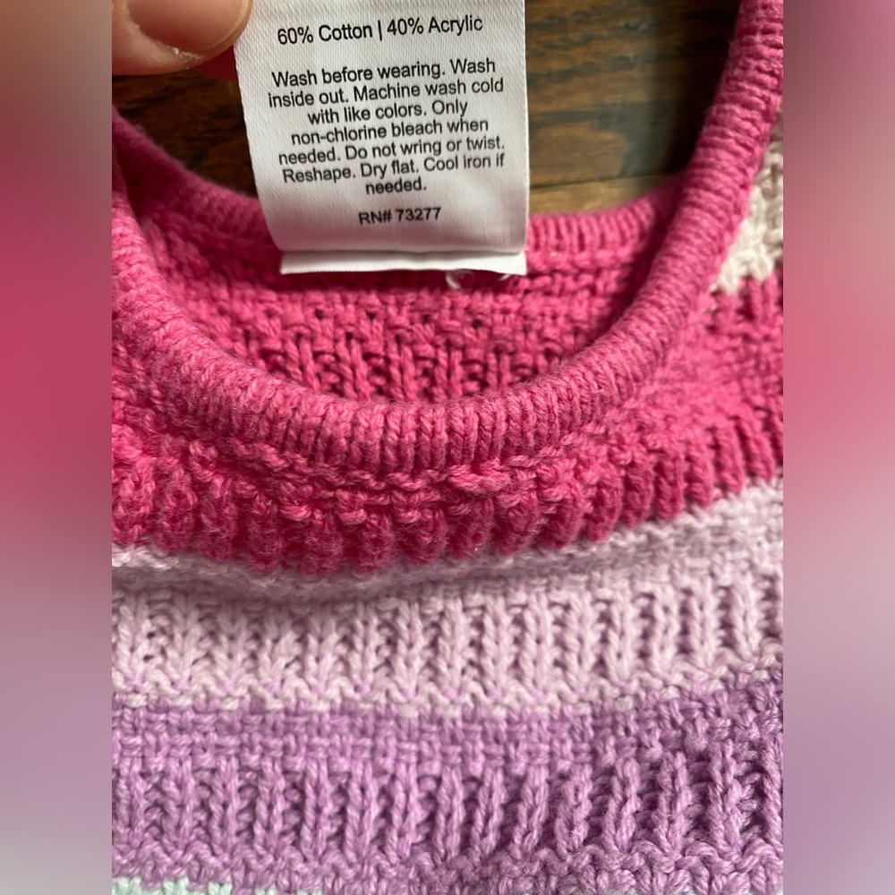 toddler girl 4T scalloped edge crochet knit top pastel stripes cotton blend tank - Picture 3 of 11